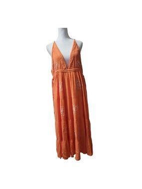 Versona Womens Embroidered Floral V-Neck Maxi Dress, XL